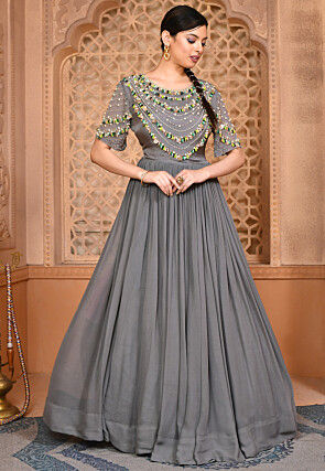 Traditional Grey Net Designer Floor Length Gown | Bridal party dressing  gowns, Party gowns online, Latest bridal dresses