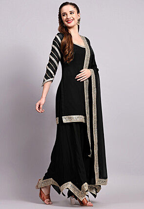Embroidered Viscose Georgette Pakistani Suit in Black