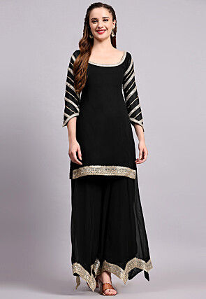 Embroidered Viscose Georgette Pakistani Suit in Black