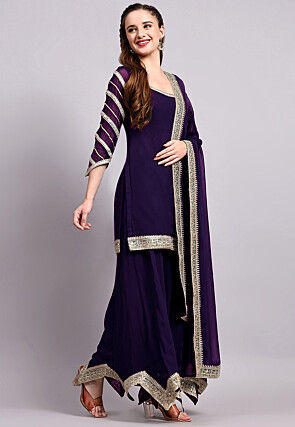 Embroidered Viscose Georgette Pakistani Suit in Purple