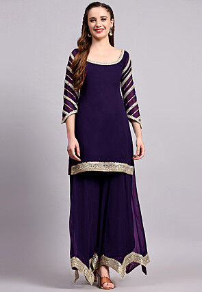 Embroidered Viscose Georgette Pakistani Suit in Purple