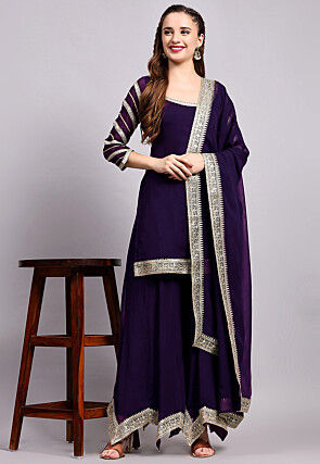 Embroidered Viscose Georgette Pakistani Suit in Purple