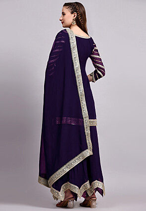 Embroidered Viscose Georgette Pakistani Suit in Purple