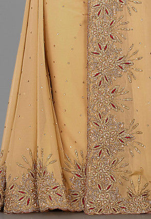 Embroidered Viscose Georgette Saree in Beige