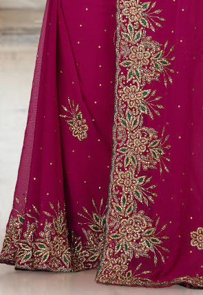 Embroidered Viscose Georgette Saree in Magenta