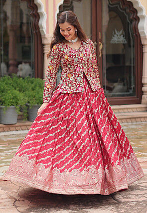 Embroidered Viscose Jacquard Top Set in Red