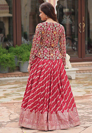 Embroidered Viscose Jacquard Top Set in Red