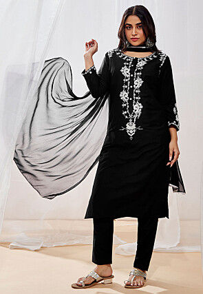 Embroidered Viscose Pakistani Suit in Black