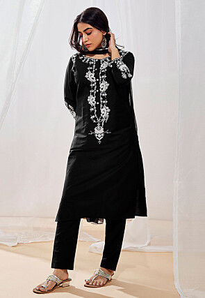 Embroidered Viscose Pakistani Suit in Black