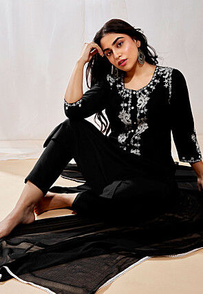 Embroidered Viscose Pakistani Suit in Black