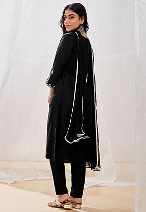 Embroidered Viscose Pakistani Suit in Black