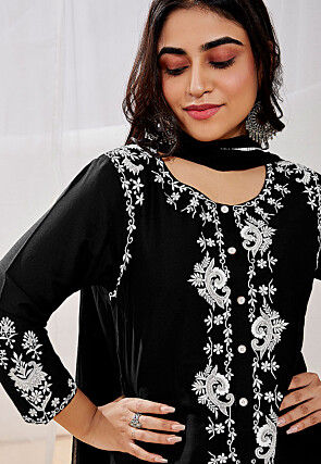 Embroidered Viscose Pakistani Suit in Black