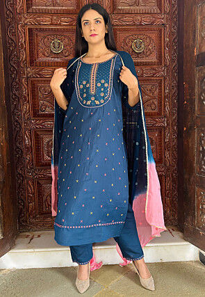 Embroidered Viscose Pakistani Suit in Blue
