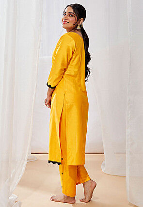 Embroidered Viscose Silk Pakistani Suit in Yellow