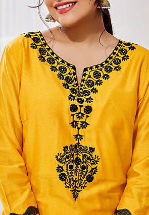 Embroidered Viscose Silk Pakistani Suit in Yellow