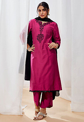 Embroidered Viscose Pakistani Suit in Magenta