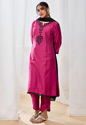 Embroidered Viscose Pakistani Suit in Magenta