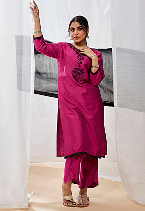 Embroidered Viscose Pakistani Suit in Magenta