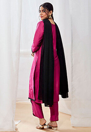 Embroidered Viscose Pakistani Suit in Magenta