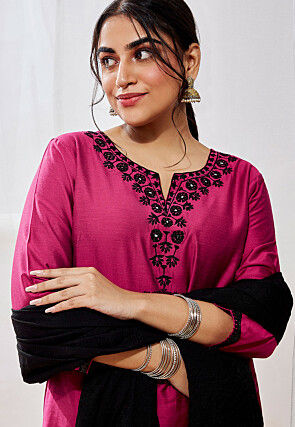 Embroidered Viscose Pakistani Suit in Magenta
