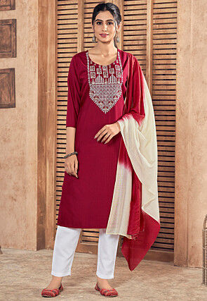 Embroidered Viscose Pakistani Suit in Maroon