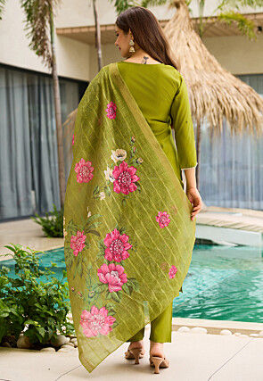 Embroidered Viscose Pakistani Suit in Olive Green