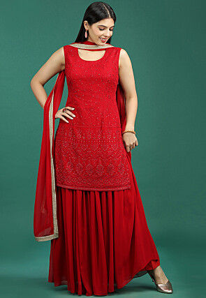 Embroidered Viscose Pakistani Suit in Red