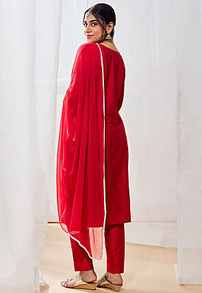 Embroidered Viscose Pakistani Suit in Red