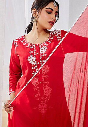 Embroidered Viscose Pakistani Suit in Red
