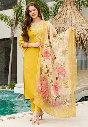 Embroidered Viscose Pakistani Suit in Yellow