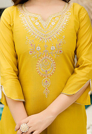 Embroidered Viscose Pakistani Suit in Yellow