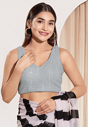 Embroidered Viscose Rayon Blouse in Grey