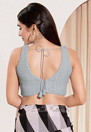 Embroidered Viscose Rayon Blouse in Grey