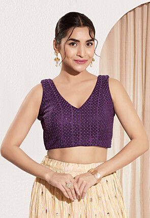 Embroidered Viscose Rayon Blouse in Violet