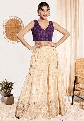 Embroidered Viscose Rayon Blouse in Violet