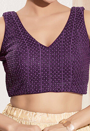 Embroidered Viscose Rayon Blouse in Violet