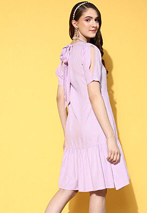 Embroidered Viscose Rayon Jacquard Sheath Dress in Light Purple