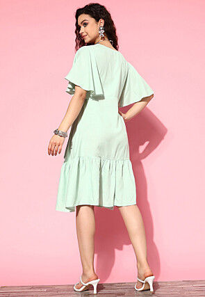 Embroidered Viscose Rayon Jacquard Sheath Dress in Pastel Green