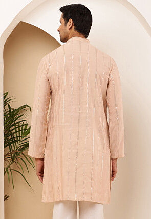 Embroidered Viscose Rayon Kurta in Light Peach
