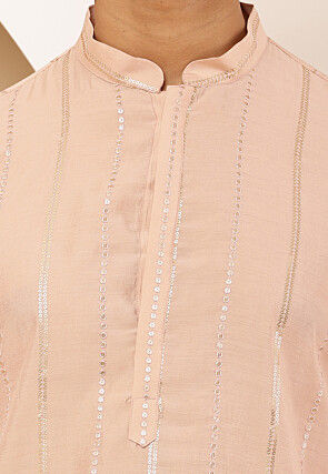 Embroidered Viscose Rayon Kurta in Light Peach