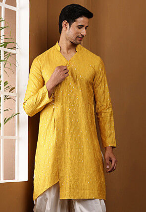 Embroidered Viscose Rayon Kurta in Mustard
