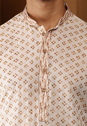 Embroidered Viscose Rayon Kurta in Off White