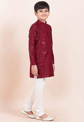Embroidered Viscose Rayon Kurta Set in Maroon