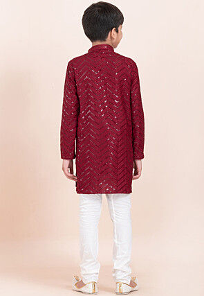 Embroidered Viscose Rayon Kurta Set in Maroon