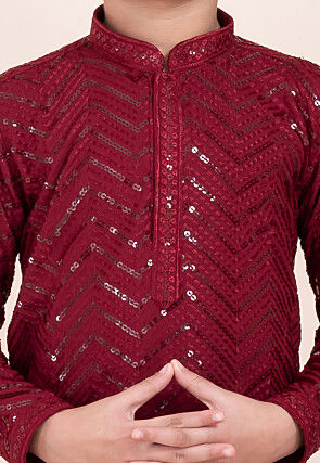 Embroidered Viscose Rayon Kurta Set in Maroon