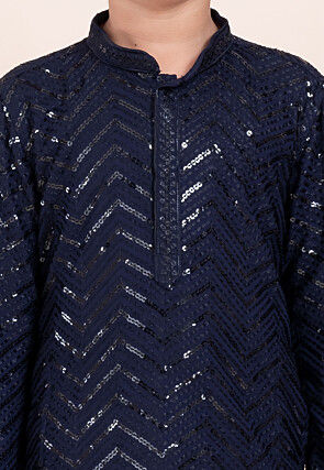 Embroidered Viscose Rayon Kurta Set in Navy Blue