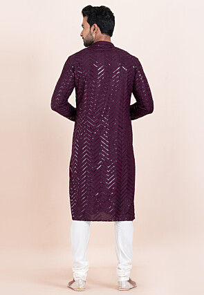 Embroidered Viscose Rayon Kurta Set in Violet