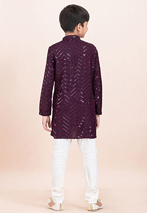 Embroidered Viscose Rayon Kurta Set in Wine