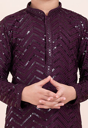 Embroidered Viscose Rayon Kurta Set in Wine