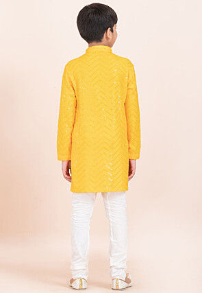 Embroidered Viscose Rayon Kurta Set in Yellow